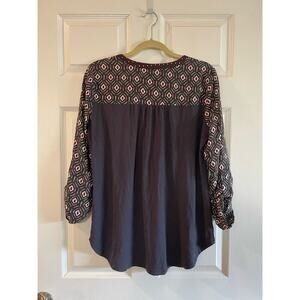 One September Anthropologie Mataura Gray Geometric Embroidered Top Size S.